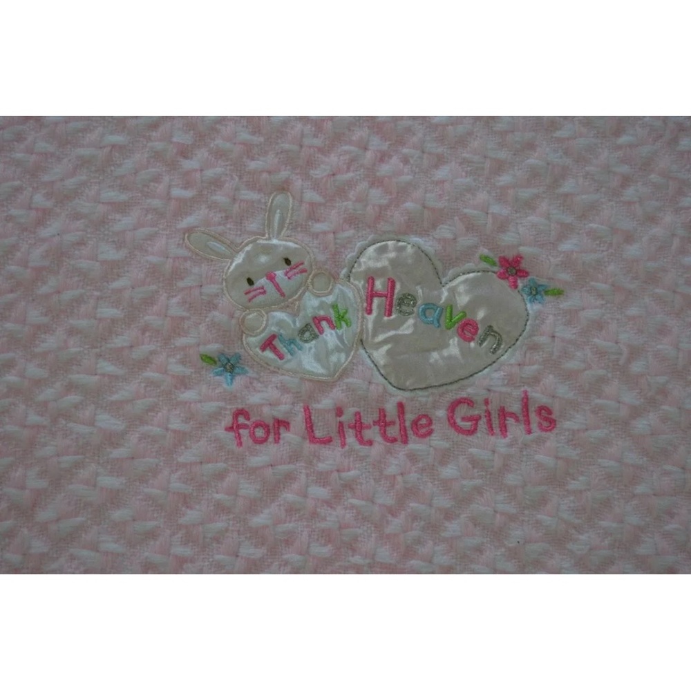 Okie Dokie Thank Heaven For Little Girls Pink Baby Blanket Bunny Rabbit Heart